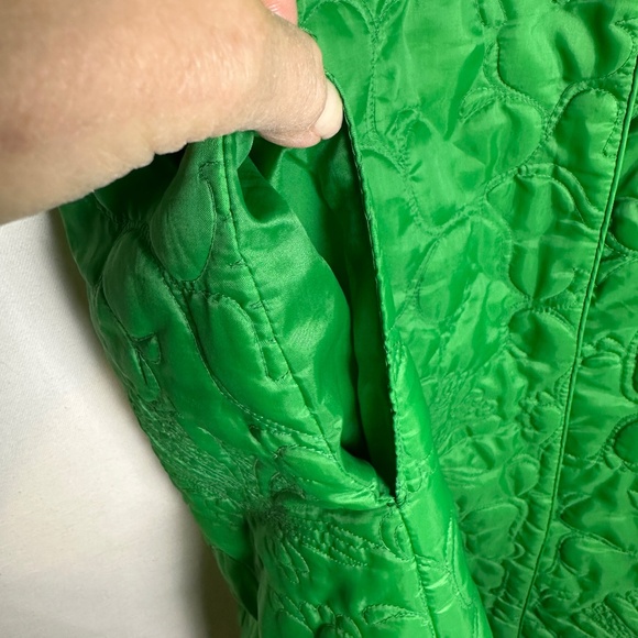 VINTAGE Unbranded Quilted Zip Front Robe Mandarin Collar Pockets, Green | Sz S/M - Picture 6 of 16